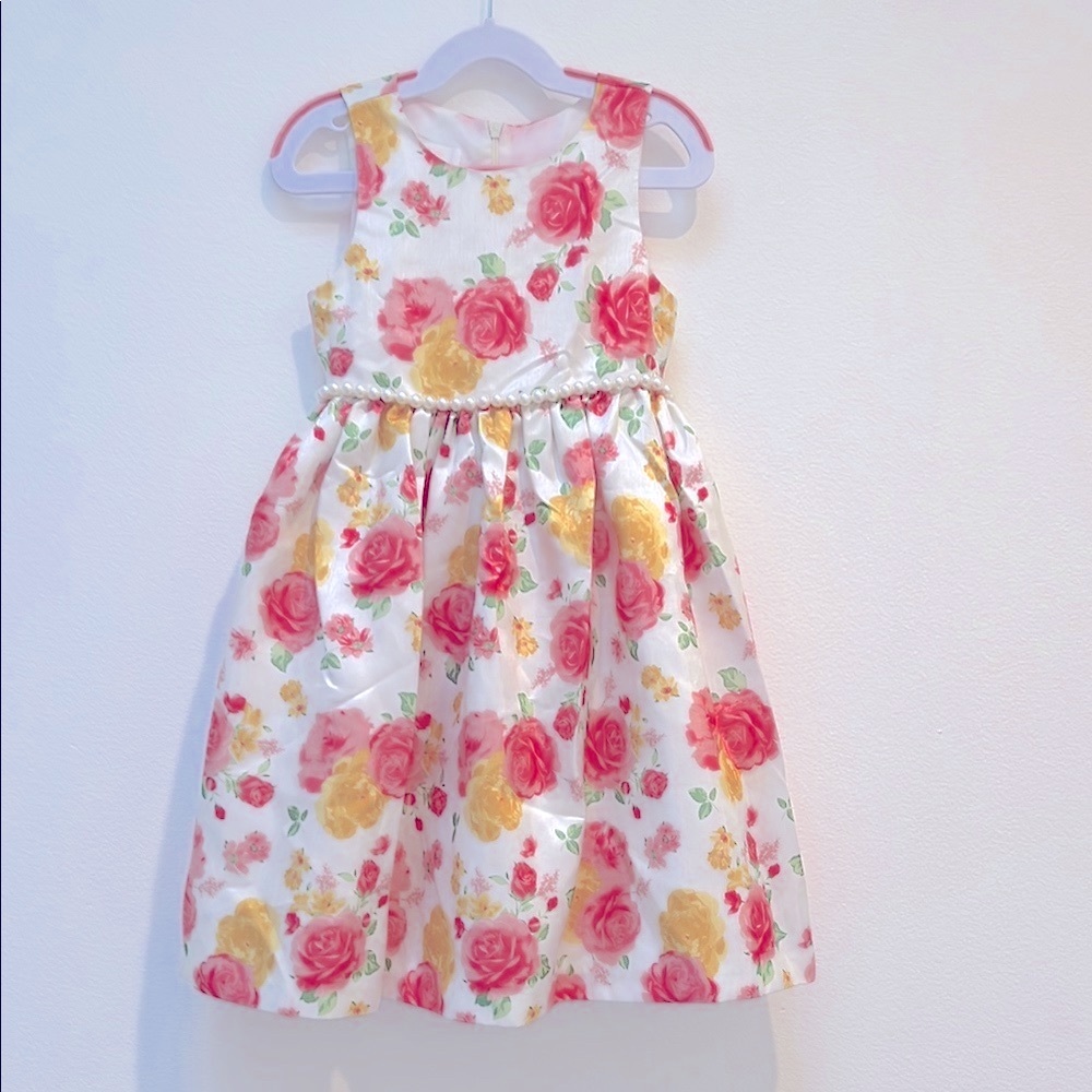 🌸American princess size5 Floral Kids Dress Pink&Yellow Roses easter garden party